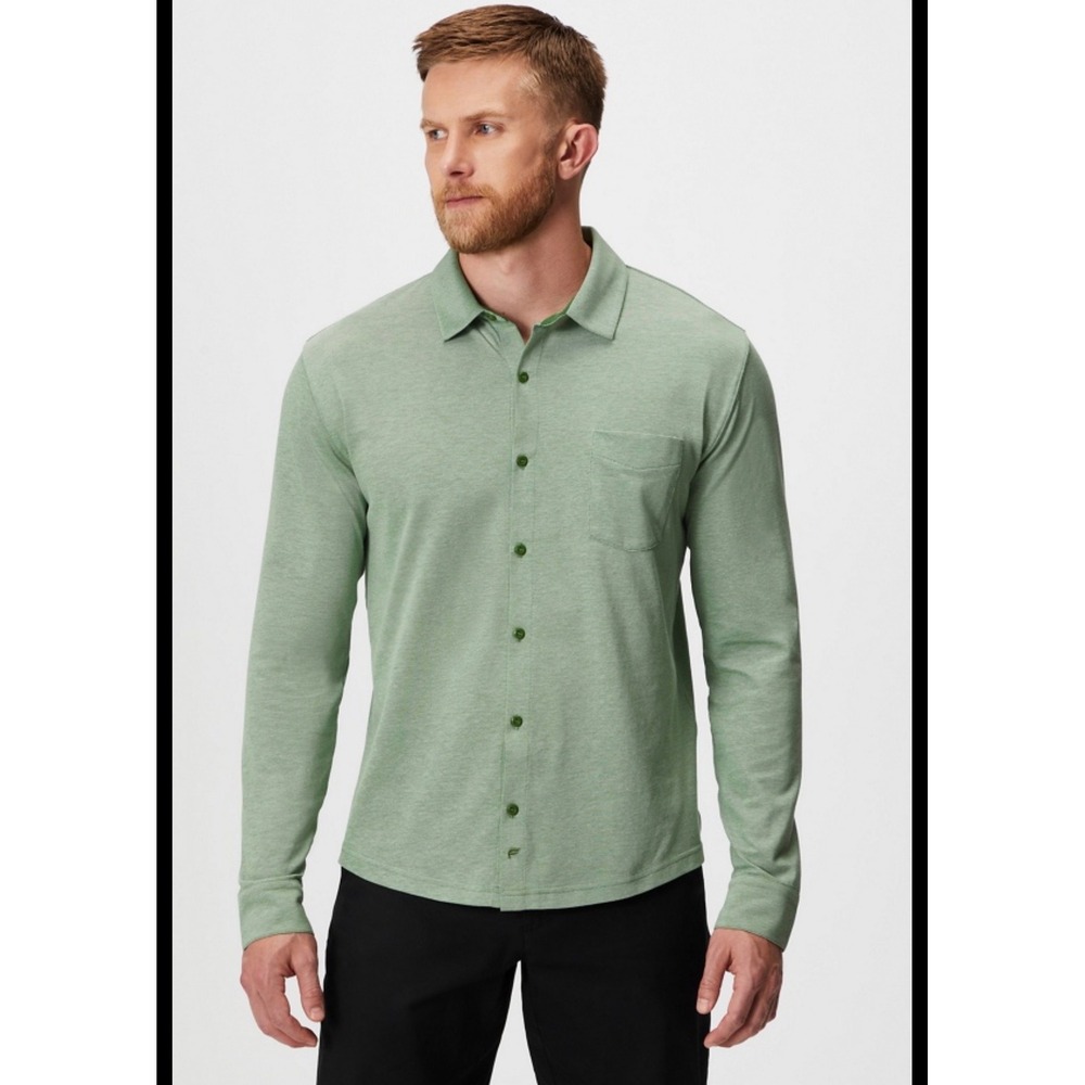 Fabletics Dash Button Up Mens L Green Long Sleeve Moisture Wicking Breathable